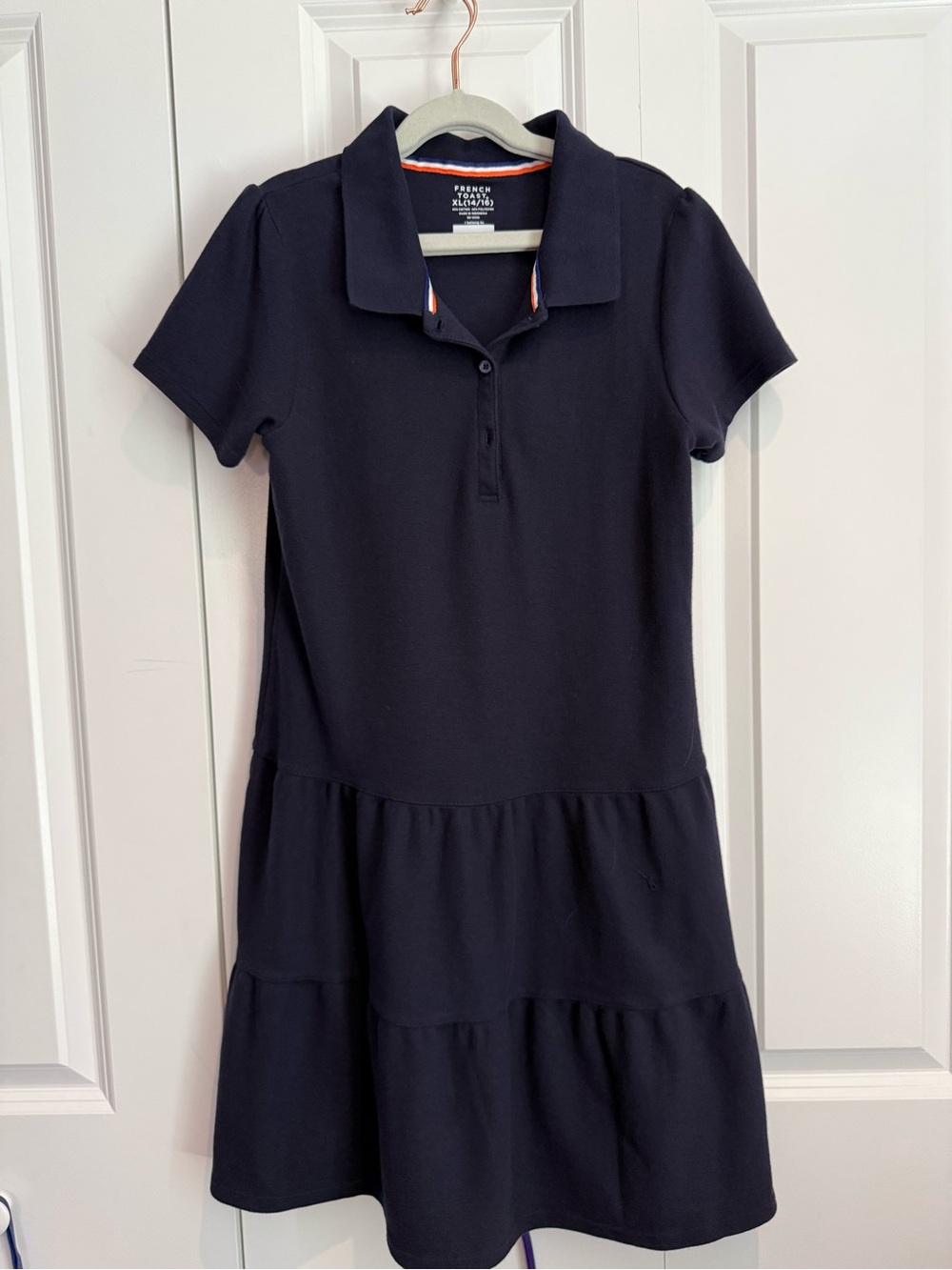 French Toast Navy Polo Tiered Cotton-Blend Dress size XL(14/16)
